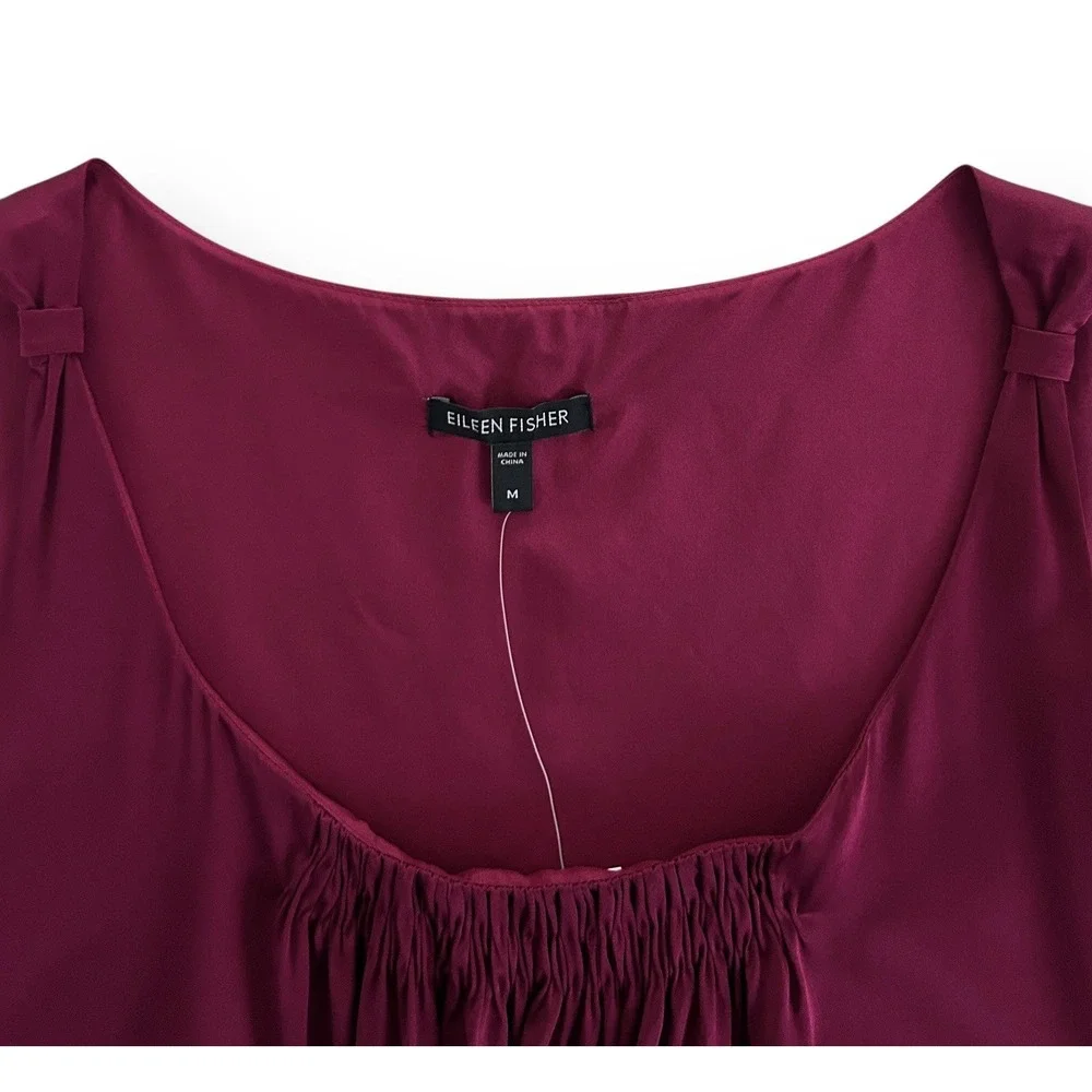 Eileen Fisher Women Med M Hibiscus Red Stretch Silk Charmeuse Sleeveless Top NWT - Picture 11 of 14